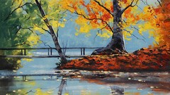 Autumn paintings Bridges lakes