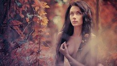 Autumn woman long hair brunettes nude hand up