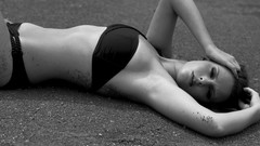 Autumn woman monochrome brunettes lying down