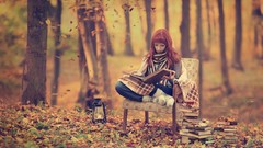 Autumn woman redheads read forrest