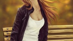 Autumn woman shine Parks sunlight