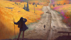 Autumn woman yellow leaves goodbye fields artwork fallen leaves