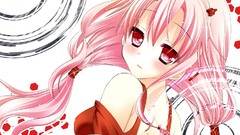 Back circles red eyes Ribbons red dress blush pink hair long 