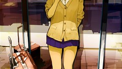 Bags reflections suitcase urban outdoors skirts long hair anime 