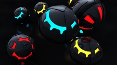 balls digital art colorful cyan red yellow black cgi render