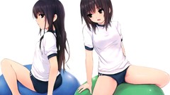 Balls white background Shorts sitting long hair anime girls 