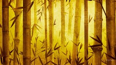 Bamboo golden oriental forests digital art