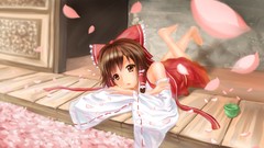 Barefoot brown eyes brunettes hakurei reimu touhou cherry 