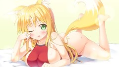 Barefoot green eyes animal ears makoto cleavage hentai sideboobs