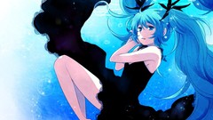 Barefoot hatsune miku vocaloid twintails blue dress