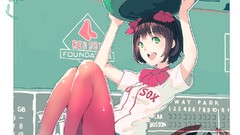 Baseball Anime anime girls green eyes brunettes tights amami 