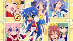 Baseball glasses blush blue hair pink hair long hair blue eyes 