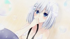 Bath anime girls blue eyes short hair gray hair tsunako game cg 
