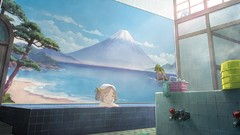 Bath anime girls closed eyes towels mount fuji original 