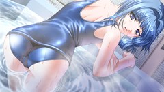 Bath wet blue hair blue eyes short hair hentai school swimsuits