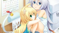 Bathroom white hair blondes long hair anime girls blue eyes 