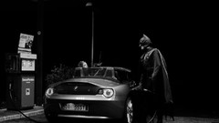 Batman BMW gas station cabrio grayscale