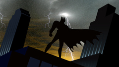 Batman cityscapes storm low-angle