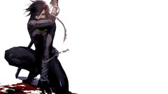 Batman woman Guns Katana blood white background brunettes 