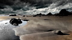 beach coast clouds stones nature dark depressing surreal gloomy