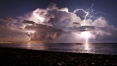 beach Lightning storm Sea coast nature clouds