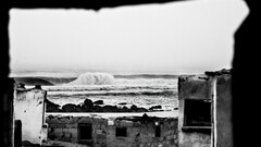 beach monochrome Sea waves ruin