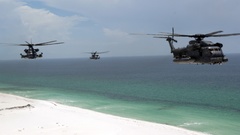 Beach ocean Helicopters military low vehicles MH-53 Pave