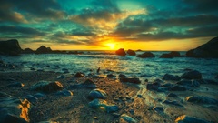 beach sunset Sea nature stones sunlight clouds sky sun coast