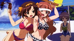 Beaches anime girls asahina mikuru nagato yuki suzumiya haruhi 