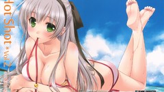 Beaches anime girls green eyes saeki hokuto hentai swimsuits 