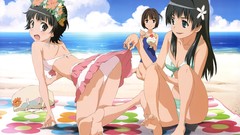 Beaches anime girls saten ruiko cleavage bikini panties toaru 