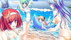 Beaches blondes blue hair long hair anime girls yellow eyes 