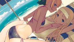 Beaches blondes long hair blue eyes ponytails lying down 