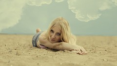 Beaches blondes long hair skies