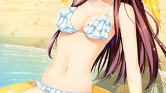 Beaches bows anime girls brown eyes brunettes hair bow bikini 