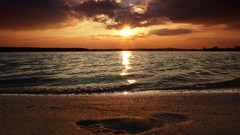 Beaches footprint Landscapes sunset