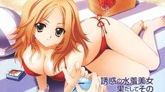 Beaches long hair anime girls green eyes carnelian cleavage 