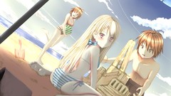 Beaches long hair anime girls short hair bikini anime boys 