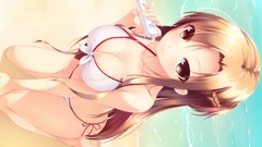 Beaches long hair brunettes bare shoulders bikini boobs sword 