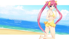 Beaches pink hair long hair anime girls blue eyes mirai 