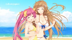 Beaches pink hair long hair anime girls closed eyes brunettes 