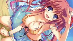 Beaches smiling anime girls blue eyes bra redheads boobs