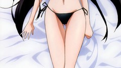 Beds anime girls brown eyes accel world black hair bikini kuro 