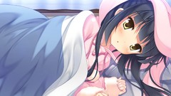 Beds bedroom long hair anime girls black hair lying down sakura 