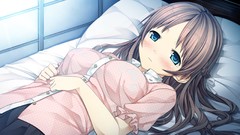 Beds blouse pillows blush anime girls blue eyes indoors 