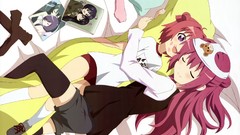 Beds blush anime girls yuru yuri panties thigh highs Akaza Akari