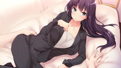 Beds long hair anime girls blue eyes suite purple hair visual 