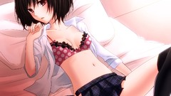 Beds pillows skirts brown eyes brunettes school uniforms short 