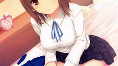 Beds red eyes stockings skirts anime girls panties