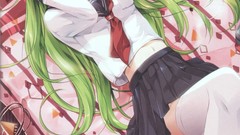 Beds skirts blush long hair anime girls blue eyes school 